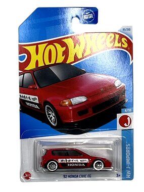 Hot Wheels 92 Honda Civic EG Red HW J-Imports 2021 JDM Diecast Car